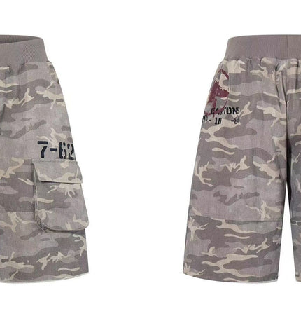 TALKLESSFASHION Camo Fringe Cropped Cargo Shorts