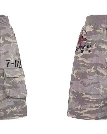 TALKLESSFASHION Camo Fringe Cropped Cargo Shorts