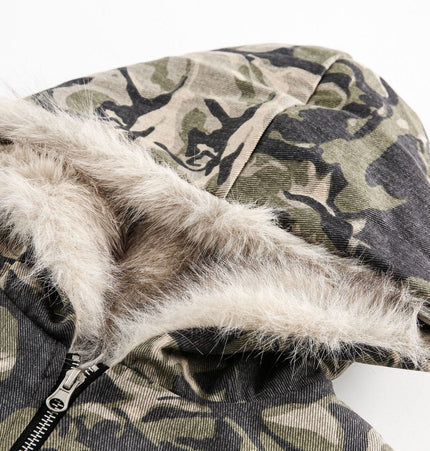 TALKLESSFASHION Camo Fur Collar Padded Jacket