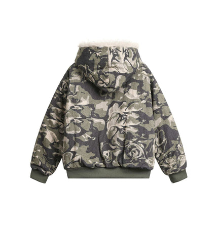 TALKLESSFASHION Camo Fur Collar Padded Jacket