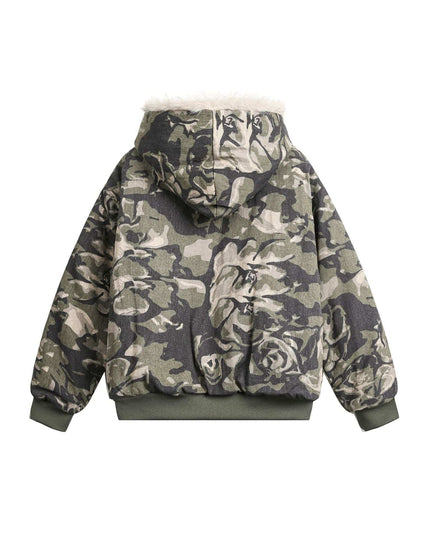 TALKLESSFASHION Camo Fur Collar Padded Jacket