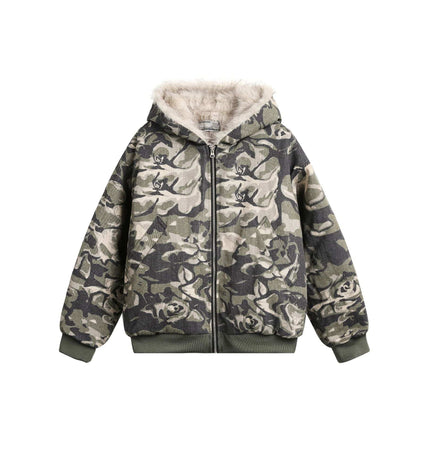 TALKLESSFASHION Camo Fur Collar Padded Jacket