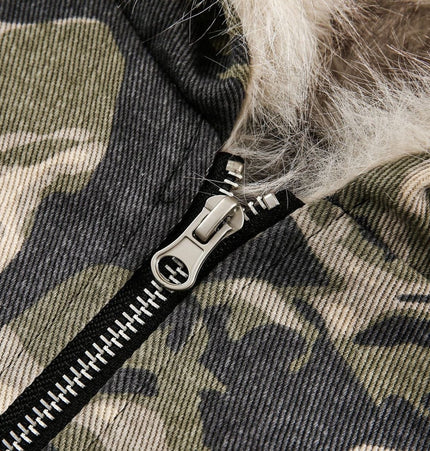 TALKLESSFASHION Camo Fur Collar Padded Jacket