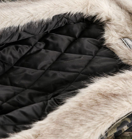 TALKLESSFASHION Camo Fur Collar Padded Jacket