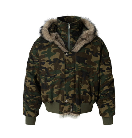 TALKLESSFASHION Camo Pilot Fur Collar Jacket