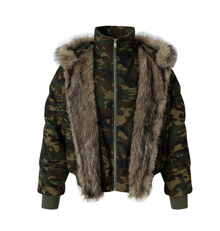 TALKLESSFASHION Camo Pilot Fur Collar Jacket
