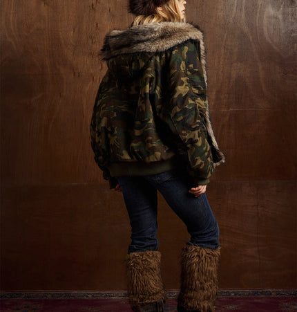 TALKLESSFASHION Camo Pilot Fur Collar Jacket