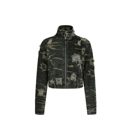 TALKLESSFASHION Camo Wash Detachable Fur Jacket