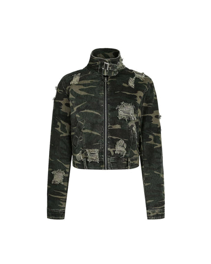 TALKLESSFASHION Camo Wash Detachable Fur Jacket