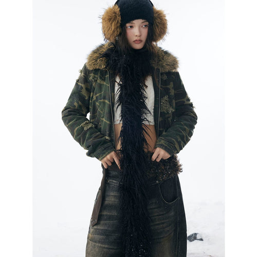 THETLSTUDIO Camo Wash Detachable Fur Jacket