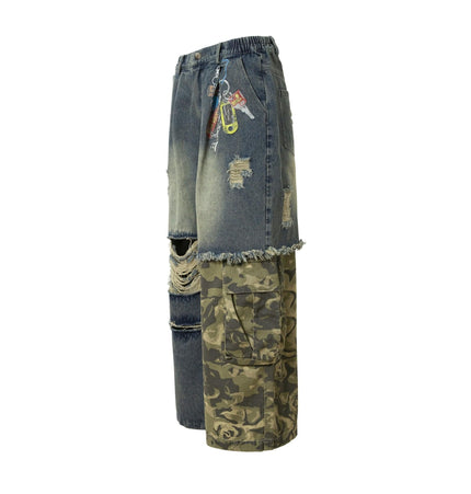 TALKLESSFASHION Camouflage Contrast Stitched Jeans