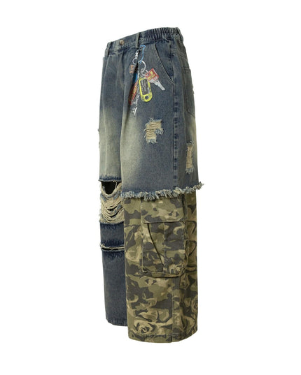 TALKLESSFASHION Camouflage Contrast Stitched Jeans