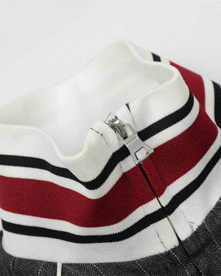 TALKLESSFASHION cleanfit vertical striped casual sportssuit men's stand-up collar jacket trendy brand color-blocked double-toe straight-leg trousers