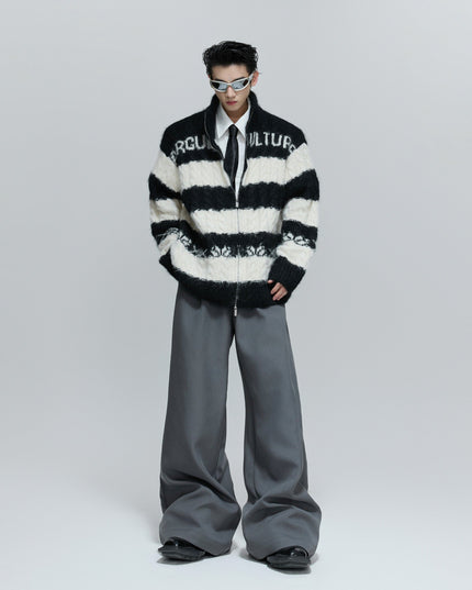 TALKLESSFASHION Contrast Coarse-Needle Knitted Cardigan