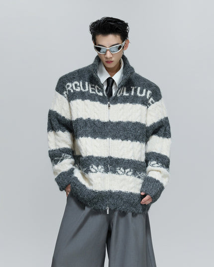 TALKLESSFASHION Contrast Coarse-Needle Knitted Cardigan