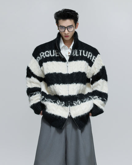 TALKLESSFASHION Contrast Coarse-Needle Knitted Cardigan