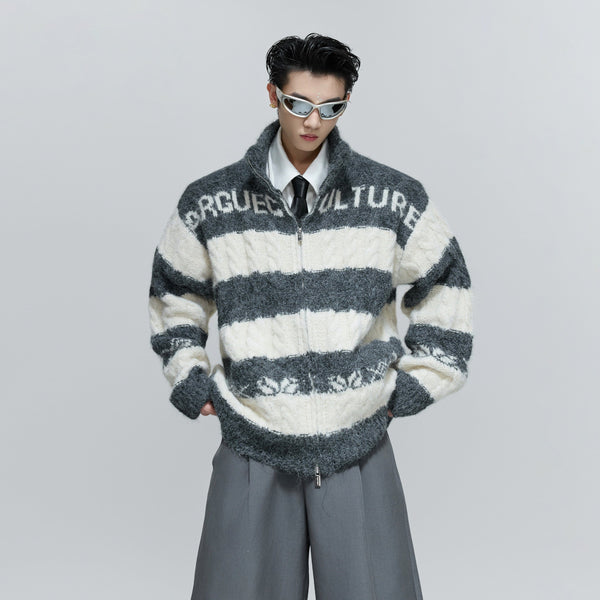 Contrast Coarse-Needle Knitted Cardigan