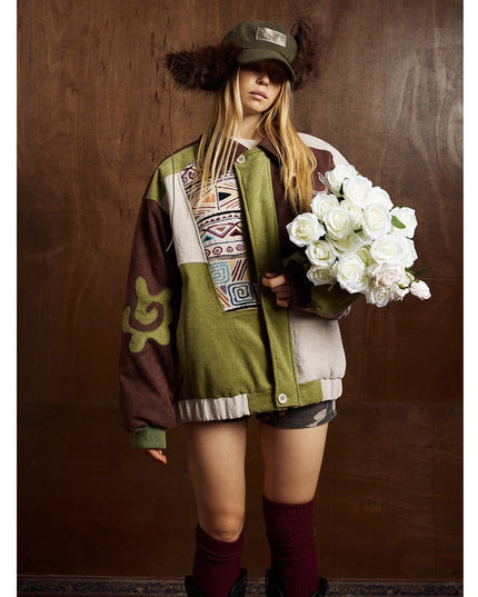 TALKLESSFASHION Corduroy Ethnic Design Puffer