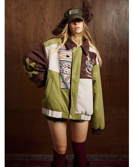 TALKLESSFASHION Corduroy Ethnic Design Puffer