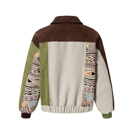 TALKLESSFASHION Corduroy Ethnic Design Puffer