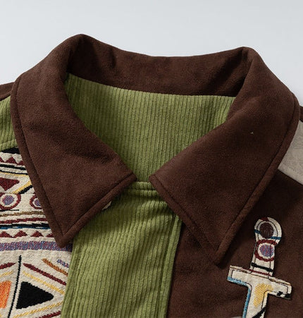 TALKLESSFASHION Corduroy Ethnic Design Puffer