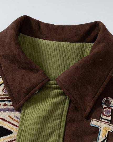 TALKLESSFASHION Corduroy Ethnic Design Puffer