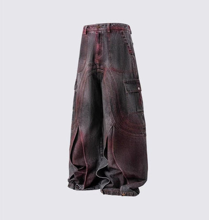 TALKLESSFASHION Cross-border European and American high street vibe pants, jeans, American straight stitching, splashed ink, slightly flared trousers, men's one-piece delivery