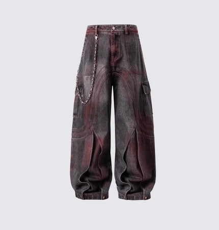 TALKLESSFASHION Cross-border European and American high street vibe pants, jeans, American straight stitching, splashed ink, slightly flared trousers, men's one-piece delivery