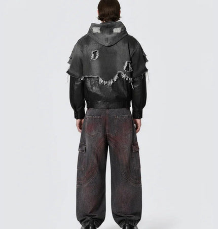 TALKLESSFASHION Cross-border European and American high street vibe pants, jeans, American straight stitching, splashed ink, slightly flared trousers, men's one-piece delivery