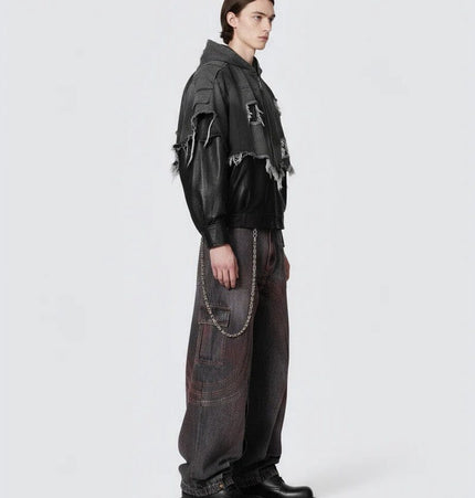 TALKLESSFASHION Cross-border European and American high street vibe pants, jeans, American straight stitching, splashed ink, slightly flared trousers, men's one-piece delivery