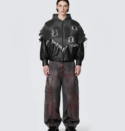 TALKLESSFASHION Cross-border European and American high street vibe pants, jeans, American straight stitching, splashed ink, slightly flared trousers, men's one-piece delivery