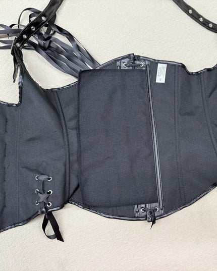 TALKLESSFASHION Cross-border shapewear, European and American corsets, halternecks, black leather, retro gothic corsets, punk clothing shaping