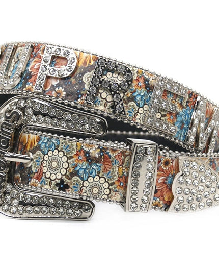 TALKLESSFASHION Cross-border trend print rhinestone belt