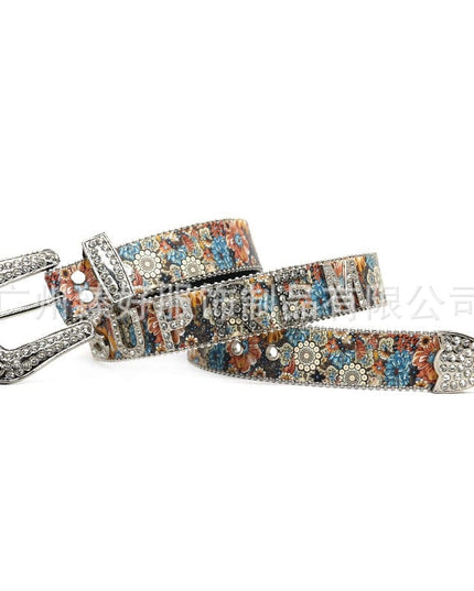 TALKLESSFASHION Cross-border trend print rhinestone belt