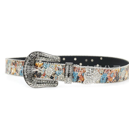 TALKLESSFASHION Cross-border trend print rhinestone belt