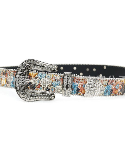 TALKLESSFASHION Cross-border trend print rhinestone belt