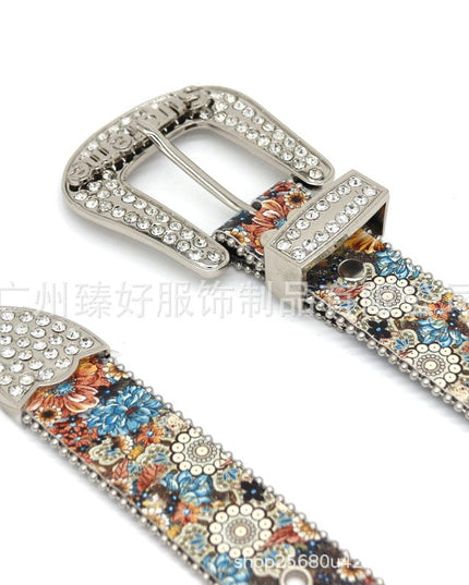 TALKLESSFASHION Cross-border trend print rhinestone belt