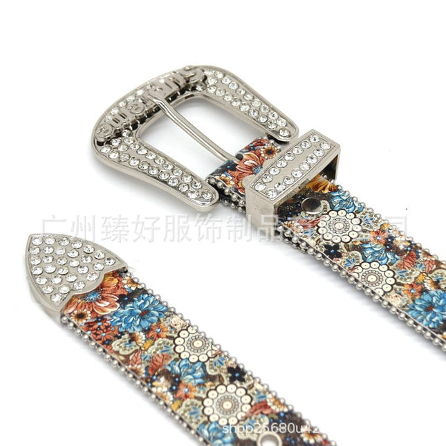 TALKLESSFASHION Cross-border trend print rhinestone belt