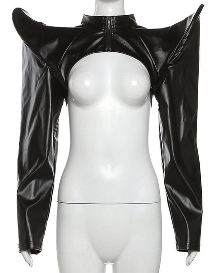 TALKLESSFASHION Cyber-Crop Zip Round-Neck Cardigan