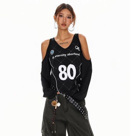 TALKLESSFASHION Cyber-Sport Digital Off-Shoulder Top