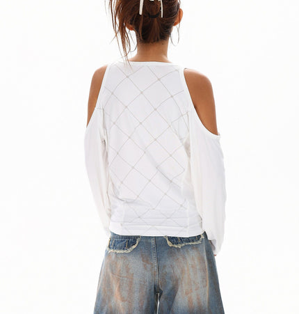 TALKLESSFASHION Cyber-Sport Digital Off-Shoulder Top