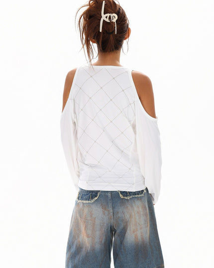 TALKLESSFASHION Cyber-Sport Digital Off-Shoulder Top