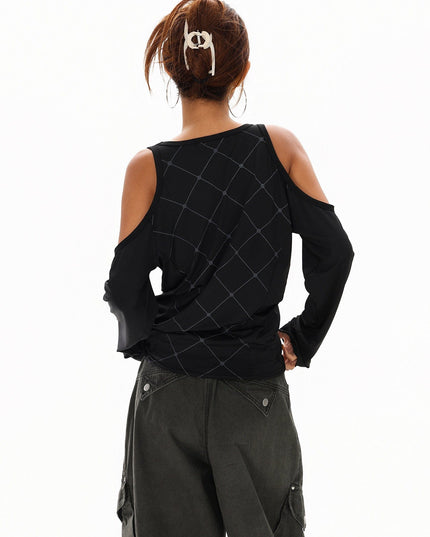 TALKLESSFASHION Cyber-Sport Digital Off-Shoulder Top