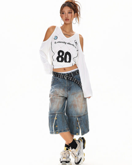 TALKLESSFASHION Cyber-Sport Digital Off-Shoulder Top