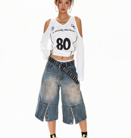 TALKLESSFASHION Cyber-Sport Digital Off-Shoulder Top