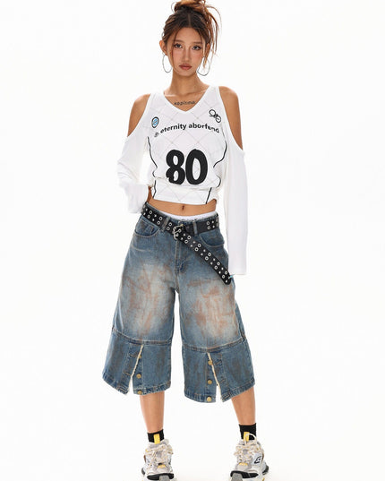 TALKLESSFASHION Cyber-Sport Digital Off-Shoulder Top