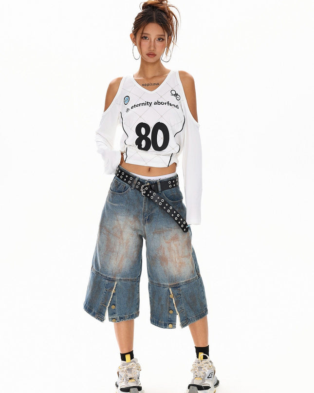 TALKLESSFASHION Cyber-Sport Digital Off-Shoulder Top