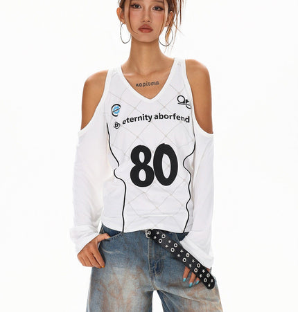 TALKLESSFASHION Cyber-Sport Digital Off-Shoulder Top