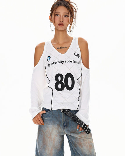 TALKLESSFASHION Cyber-Sport Digital Off-Shoulder Top