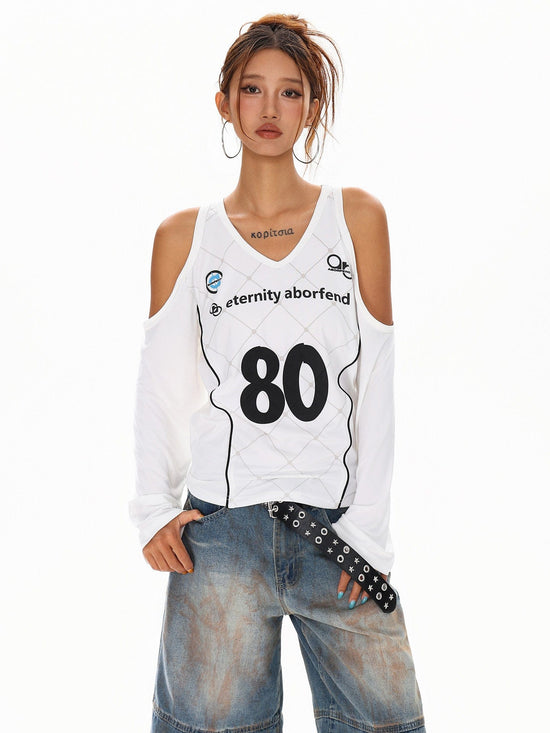 Cyber-Sport Digital Off-Shoulder Top